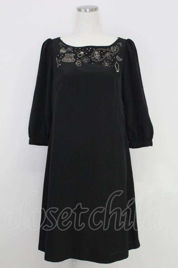 画像1: Franche Lippee / 刺繍半袖ワンピース  黒 T-25-07-17-044-LO-OP-HI-ZT (1)