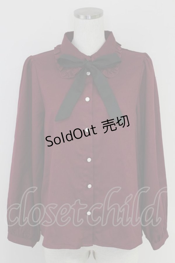 画像1: LOLITAその他(お買取対象外) / リボンタイ付きフリル襟ブラウス M ボルドー T-25-07-22-006-LO-BL-SA-ZT (1)