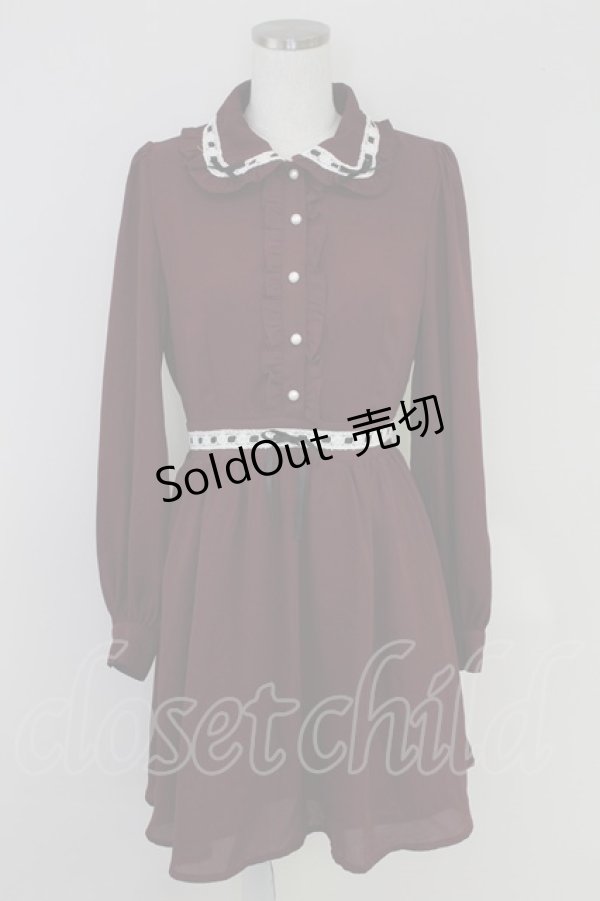 画像1: Ank Rouge / ハシゴレースワンピース M ワイン T-25-07-22-007-CA-OP-SA-ZT375 (1)