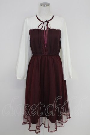 画像: axes femme POETIQUE / チュールデザインワンピース M ボルドー T-25-07-22-011-AX-OP-SA-ZT