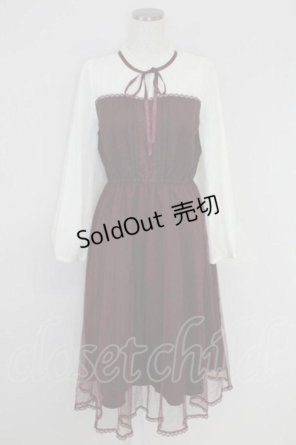 画像1: axes femme POETIQUE / チュールデザインワンピース M ボルドー T-25-07-22-011-AX-OP-SA-ZT381 (1)