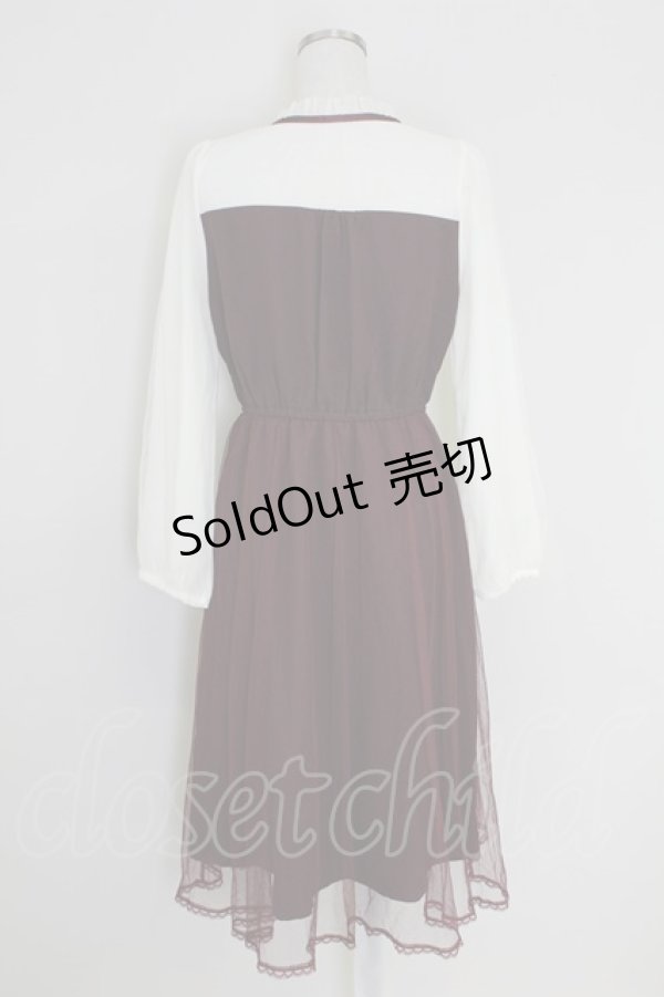 画像2: axes femme POETIQUE / チュールデザインワンピース M ボルドー T-25-07-22-011-AX-OP-SA-ZT381 (2)