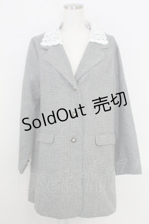画像: Fi.n.t / レース衿付き2wayチェックジャケット  グレーチェックＸ白 T-25-07-24-024-CA-JA-SA-ZI