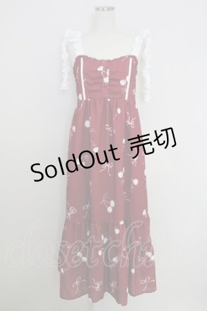 画像: axes femme / チェリー柄フリルリボンワンピース  赤Ｘ白 T-25-07-24-031-AX-OP-SA-ZI