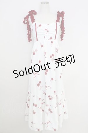画像: axes femme / チェリー柄フリルリボンワンピース  白Ｘ赤 T-25-07-24-032-AX-OP-SA-ZI
