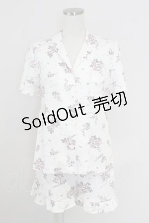 画像: axes femme / ローズブーケプリント半袖ブラウス&ショートパンツセットアップ  アイボリーＸピンクＸグリーン T-25-07-24-046-AX-OP-SA-ZI