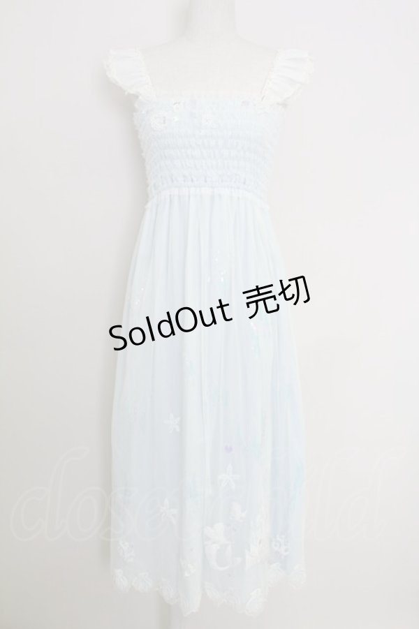 画像1: Secret Honey / シェル柄マーメイドワンピース  サックスＸ白 T-25-07-29-012-CA-OP-SA-ZI (1)