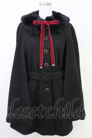 画像: axes femme / ファー襟付ケープコート  ブラック T-25-07-31-001-AX-JA-SA-ZT