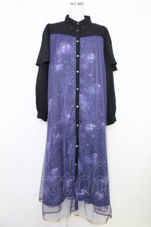 画像: axes femme / ステラートプリントシャツワンピース  ブラック T-25-07-31-016-AX-OP-SA-ZT