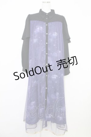 画像: axes femme / ステラートプリントシャツワンピース  ブラック T-25-07-31-016-AX-OP-SA-ZT34