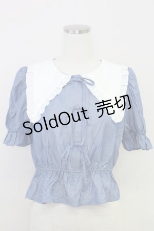 画像: axes femme POETIQUE / ビッグフリル襟リボンブラウス  サックスＸ白 T-25-07-31-008-AX-BL-SA-ZT074