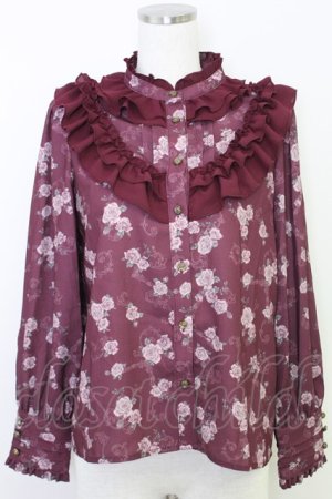 画像: axes femme / レトロオーナメントバラ柄ブラウス  ワイン T-25-07-31-010-AX-BL-SA-ZT