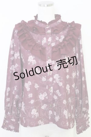 画像: axes femme / レトロオーナメントバラ柄ブラウス  ワイン T-25-07-31-010-AX-BL-SA-ZT074