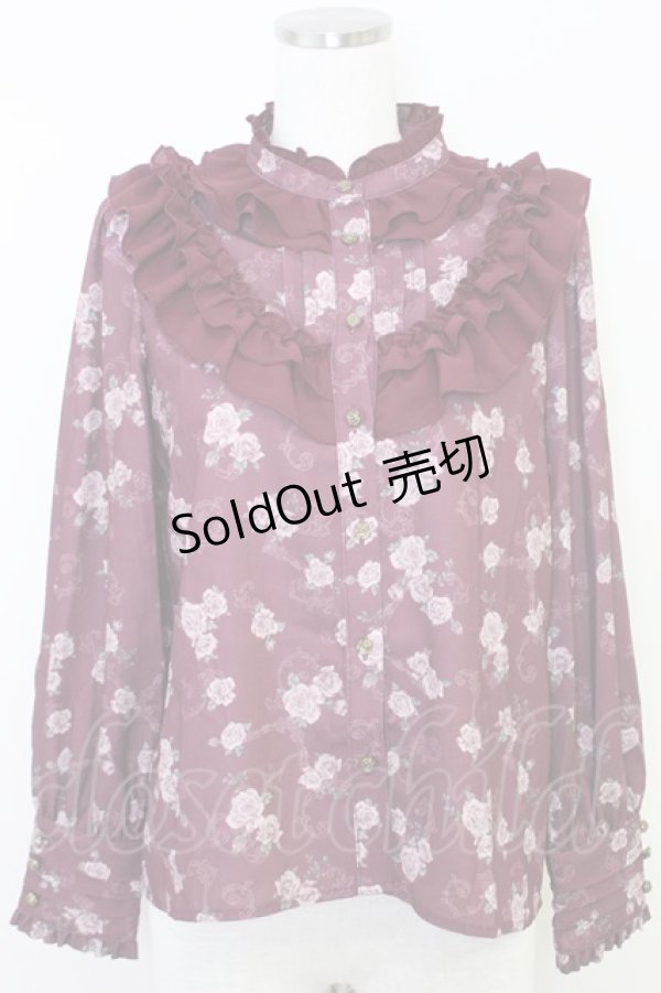 画像1: axes femme / レトロオーナメントバラ柄ブラウス  ワイン T-25-07-31-010-AX-BL-SA-ZT074 (1)