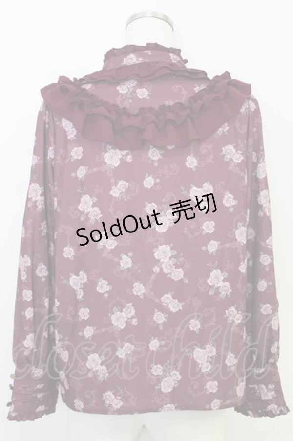画像2: axes femme / レトロオーナメントバラ柄ブラウス  ワイン T-25-07-31-010-AX-BL-SA-ZT074 (2)