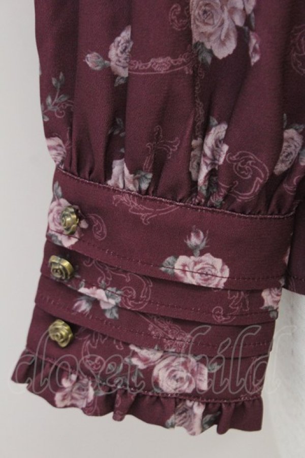 画像4: axes femme / レトロオーナメントバラ柄ブラウス  ワイン T-25-07-31-010-AX-BL-SA-ZT074 (4)