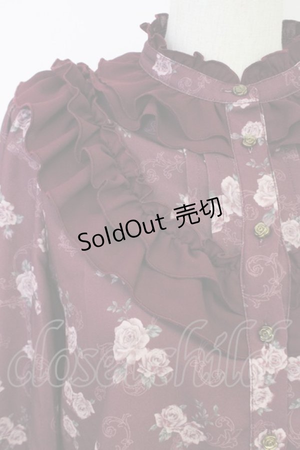 画像5: axes femme / レトロオーナメントバラ柄ブラウス  ワイン T-25-07-31-010-AX-BL-SA-ZT074 (5)