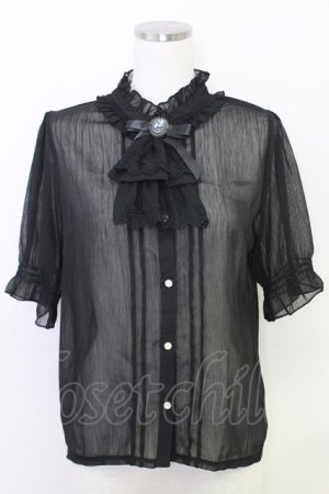 画像: axes femme / カメオ×ジャボブローチ付ブラウス  ブラック T-25-07-31-011-AX-BL-SA-ZT