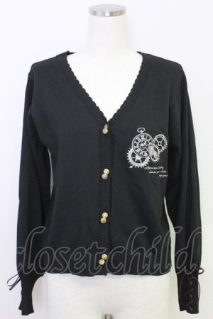 画像: axes femme / 時計×歯車刺繍ニットカーディガン  ブラック T-25-07-31-012-AX-TO-SA-ZT