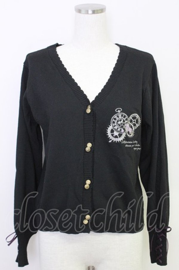 画像1: axes femme / 時計×歯車刺繍ニットカーディガン  ブラック T-25-07-31-012-AX-TO-SA-ZT (1)