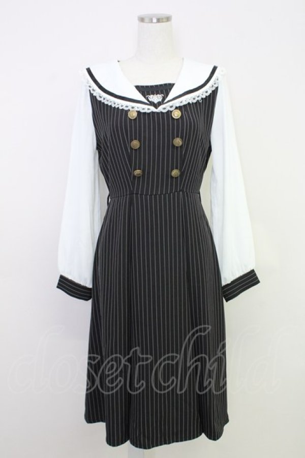 画像1: axes femme POETIQUE / エンブレム刺繍セーラーワンピース M ブラック T-25-07-31-014-AX-OP-SA-ZT (1)