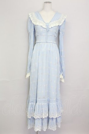 画像: LACE MADE / フラワー刺繍長袖ワンピース M サックスＸ白 T-25-08-06-020-LO-OP-SA-ZT