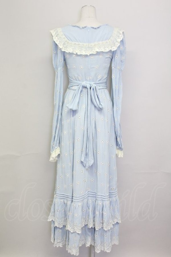 その他 monomono LACE MADE / フラワー刺繍長袖ワンピース M サックスX白 T-25