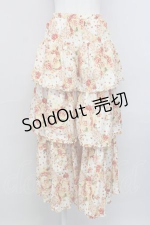 画像: PINK HOUSE / ローズブーケ柄段々スカート  アイボリーＸレッドＸピンク T-25-08-06-031-LO-SK-SA-ZT