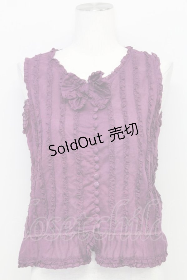 画像1: PINK HOUSE / 縦ピコフリルノースリーブブラウス  パープル T-25-08-06-008-LO-BL-SA-ZI (1)
