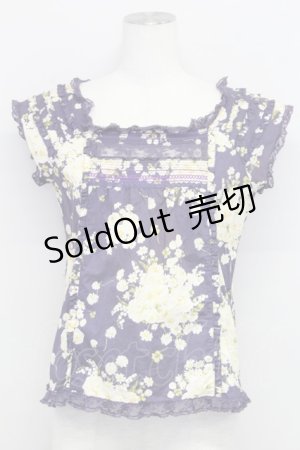画像: PINK HOUSE / 薔薇ブーケプリントノースリーブブラウス  パープル T-25-08-06-010-LO-BL-SA-ZT