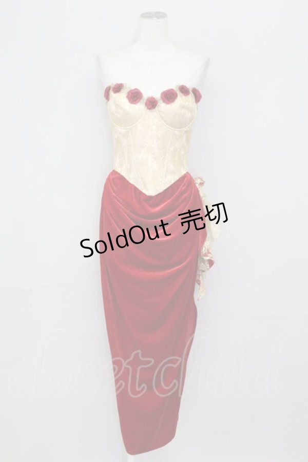 画像1: LACE MADE / 「スペイン野薔薇」コルセットドレス M ゴールドＸ赤 T-25-08-06-016-LO-OP-SA-ZI (1)