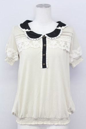画像: axes femme / リボンプルオーバー  オフｘ黒 T-25-08-09-013-AX-TO-HR-ZT