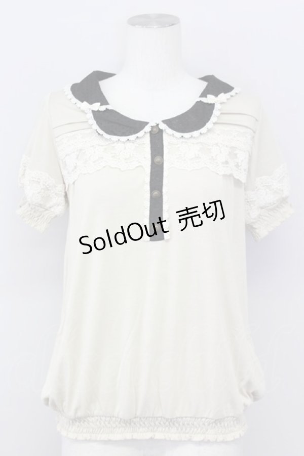 画像1: axes femme / リボンプルオーバー  オフｘ黒 T-25-08-09-013-AX-TO-HR-ZT492 (1)