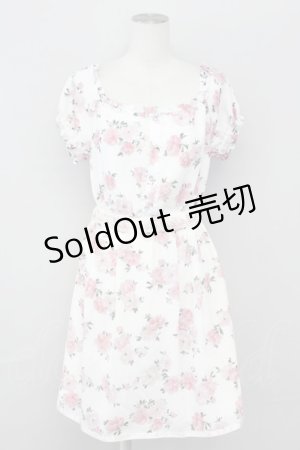 画像: LODISPOTTO / シフォン花柄ワンピース  白ｘピンク T-25-08-09-016-LO-OP-AS-ZT492