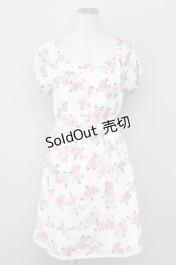 画像1: LODISPOTTO / シフォン花柄ワンピース  白ｘピンク T-25-08-09-016-LO-OP-AS-ZT492 (1)