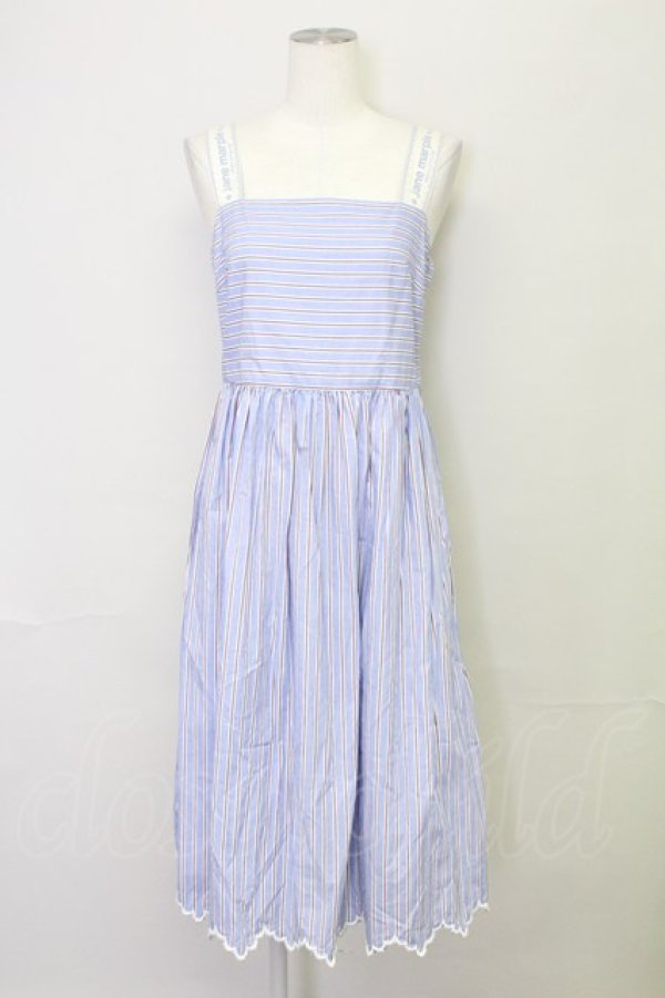 画像1: Jane Marple /Marine Stripe　scallop EMB dress  ブルー T-25-08-10-033-JM-OP-ET-ZT350 (1)