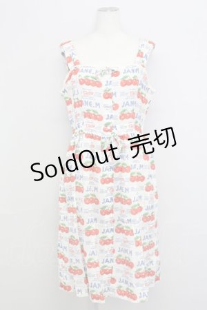 画像: Jane Marple / チェリーボンボンスクエアワンピース  白 T-25-08-10-017-JM-OP-AS-ZT