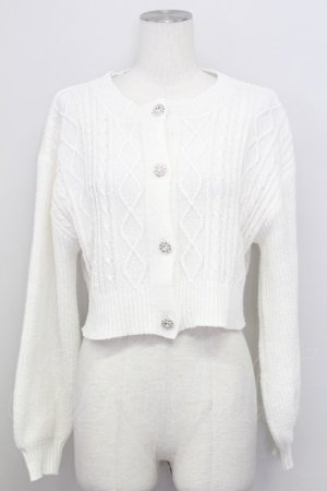 画像: axes femme POETIQUE / ビジューボタンショートカーディガン  ホワイト T-25-08-12-001-AX-TO-SA-ZT