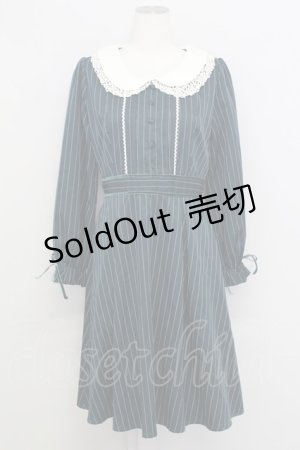 画像: axes femme POETIQUE / レース襟ストライプ長袖ワンピース  グリーンＸ白 T-25-08-12-023-AX-OP-SA-ZI