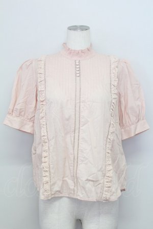 画像: axes femme / ピンタックレースハイネックブラウス  ピンク T-25-08-12-006-AX-BL-SA-ZT