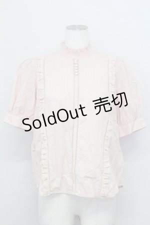 画像: axes femme / ピンタックレースハイネックブラウス  ピンク T-25-08-12-006-AX-BL-SA-ZI