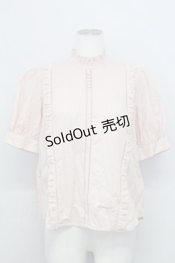 画像1: axes femme / ピンタックレースハイネックブラウス  ピンク T-25-08-12-006-AX-BL-SA-ZI (1)