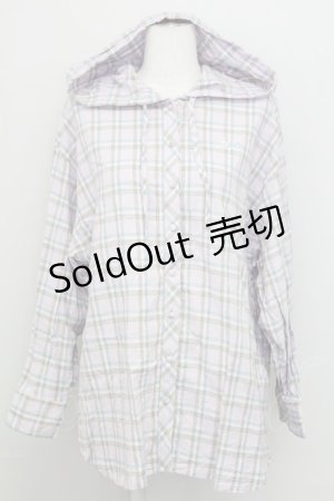 画像: F i.n.t / フード付きビッグチェックシャツ  ラベンダー×ブルー T-25-08-12-009-CA-BL-SA-ZI