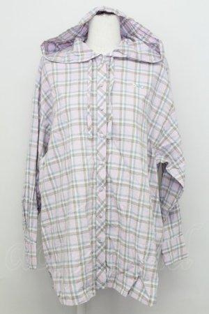 画像: F i.n.t / フード付きビッグチェックシャツ  ラベンダー×ブルー T-25-08-12-010-CA-BL-SA-ZT