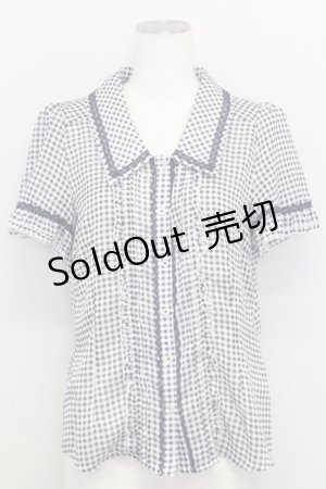 画像: axes femme / ギンガムチェック半袖ブラウス  青チェック T-25-08-12-012-AX-BL-SA-ZT