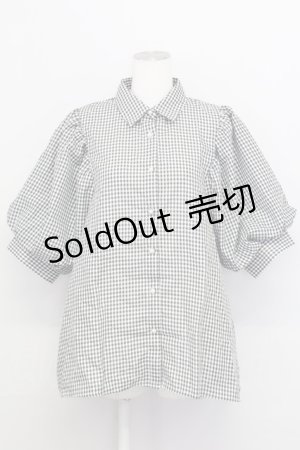 画像: axes femme / ボリューム袖ブラウス  黒Ｘ白チェック T-25-08-12-013-AX-BL-SA-ZI
