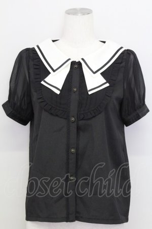 画像: axes femme POETIQUE / セーラー半袖ブラウス  黒Ｘ白 T-25-08-12-014-AX-BL-SA-ZT