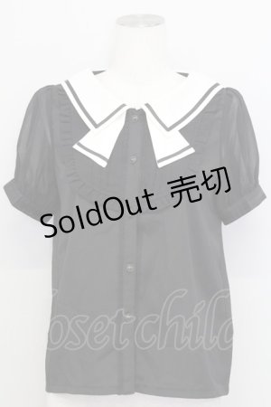 画像: axes femme POETIQUE / セーラー半袖ブラウス  黒Ｘ白 T-25-08-12-014-AX-BL-SA-ZT