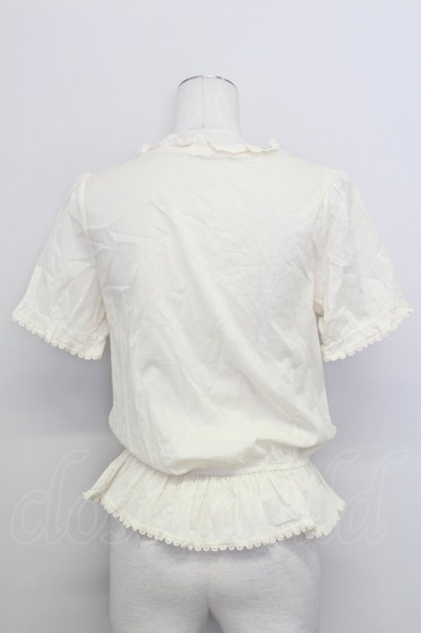 画像2: axes femme / 胸元刺繍編み上げトップス  アイボリー T-25-08-12-002-AX-TO-SA-ZI (2)