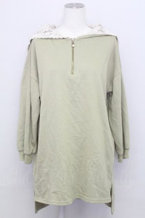 画像: axes femme / ハーフジップパーカーチュニ  グリーンＸ白 T-25-08-12-017-AX-TO-SA-ZT